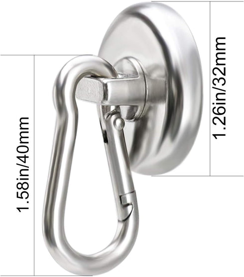 DIYMAG 100LBS Strong Magnetic Hooks, Heavy Duty Neodymium Magnet Hooks with Swivel Carabiner, Pack of 7