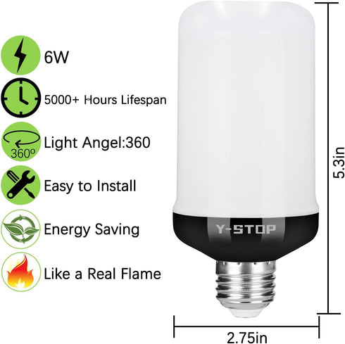 Y-STOP LED Fire Light Bulb with Flickering Flame Effect, 4 Modes for Halloween, Christmas Decorations