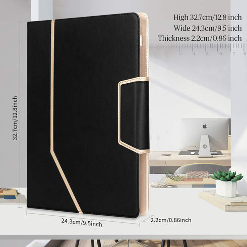 Toplive Black Padfolio Portfolio Case, Executive Business Folder with Document Sleeve, A4 Size Clipboard & Card Holders