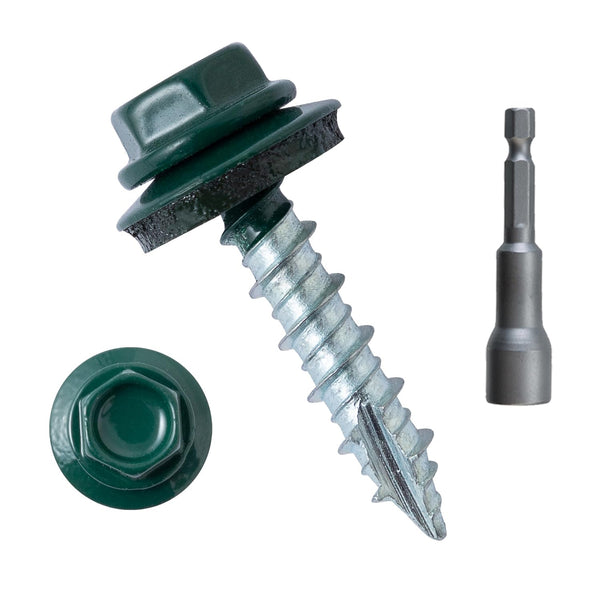 LIONMAX Metal Roofing Screws #10 × 1 Inch, 300-PCS, Hex Head Sheet Metal Roof Screws, Rubber Washer, Sharp Point,