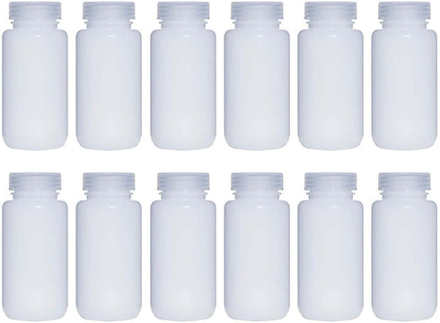 250ML 8OZ Nature Wide Mouth HDPE Plastic Reagent Bottles with Caps, Pack of 12