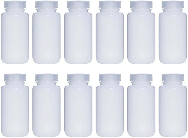 250ML 8OZ Nature Wide Mouth HDPE Plastic Reagent Bottles with Caps, Pack of 12