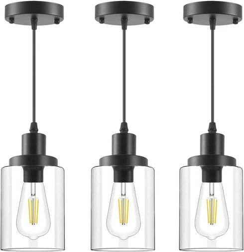 Industrial Pendant Lights, Modern Clear Glass Shade Pendant Lighting, Black Pendant Light