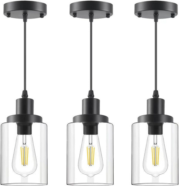 Industrial Pendant Lights, Modern Clear Glass Shade Pendant Lighting, Black Pendant Light