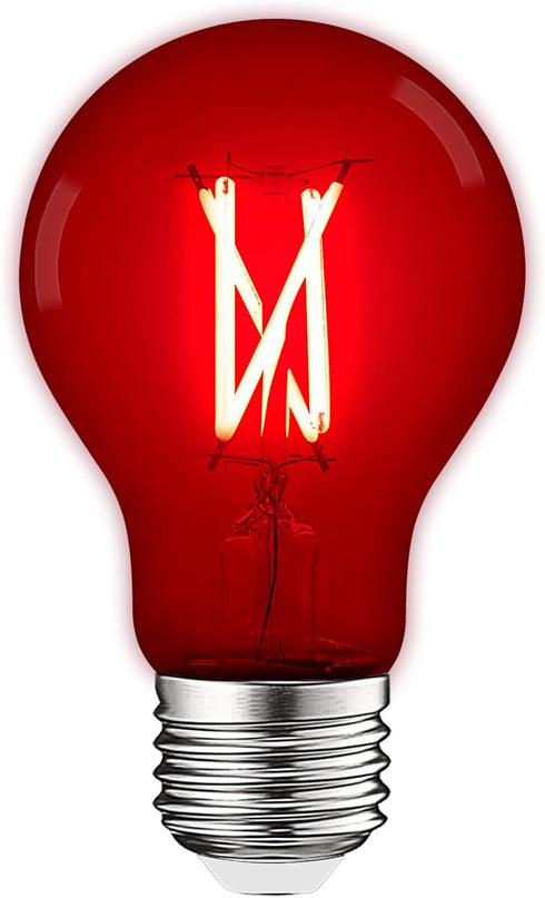 LUXRITE A19 Edison LED Red Light Bulb 4.5W (60W Equivalent) Colored Glass Filament E26 Standard Base