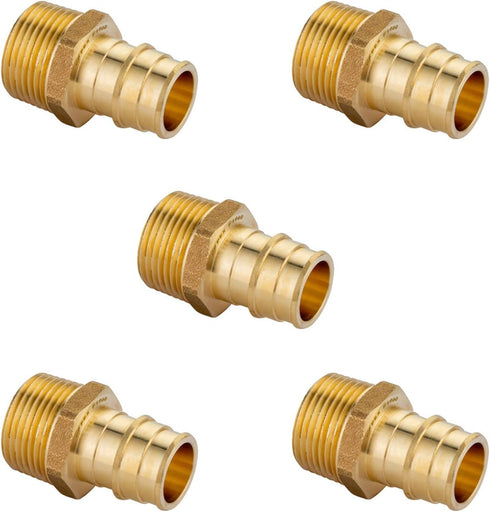 EFIELD Pex A Full Flow Expansion Brass Fitting, 1/2"x 1/2" Male NPT Adapter, Pack of 5, ASTM F1960