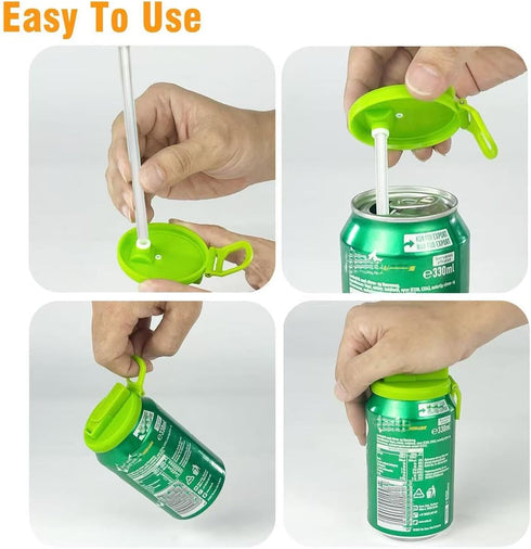 2 Set 2, ORIGINAL CREATOR - DIPESI Color Soda Can Lids with Straw- of Reusable pop can lids for Canned,BPA-Free Can