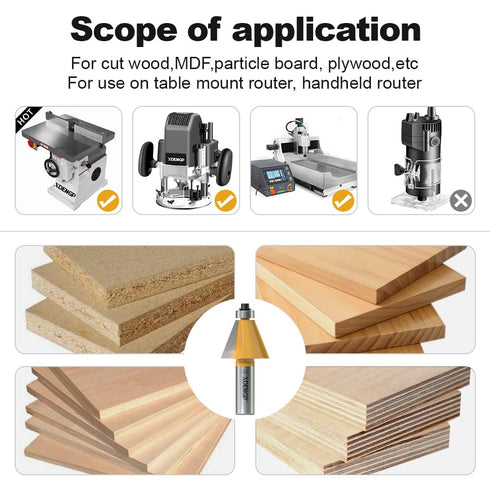 22.5 1 Inch Length,1/2 Inch Degree Chamfer Router Bit with Cutting Shank Carbide Edge Forming Bevel Router Bit