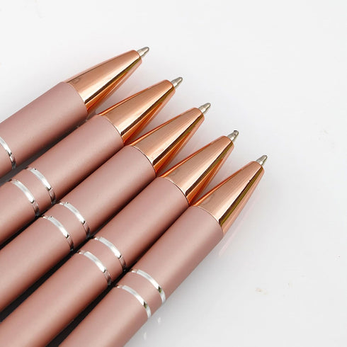 Cute 6 Pcs Rose Gold Metal Ballpoint Pens, 1.0mm Medium Point Black Ink, Office and School Supplies Gifts for Women