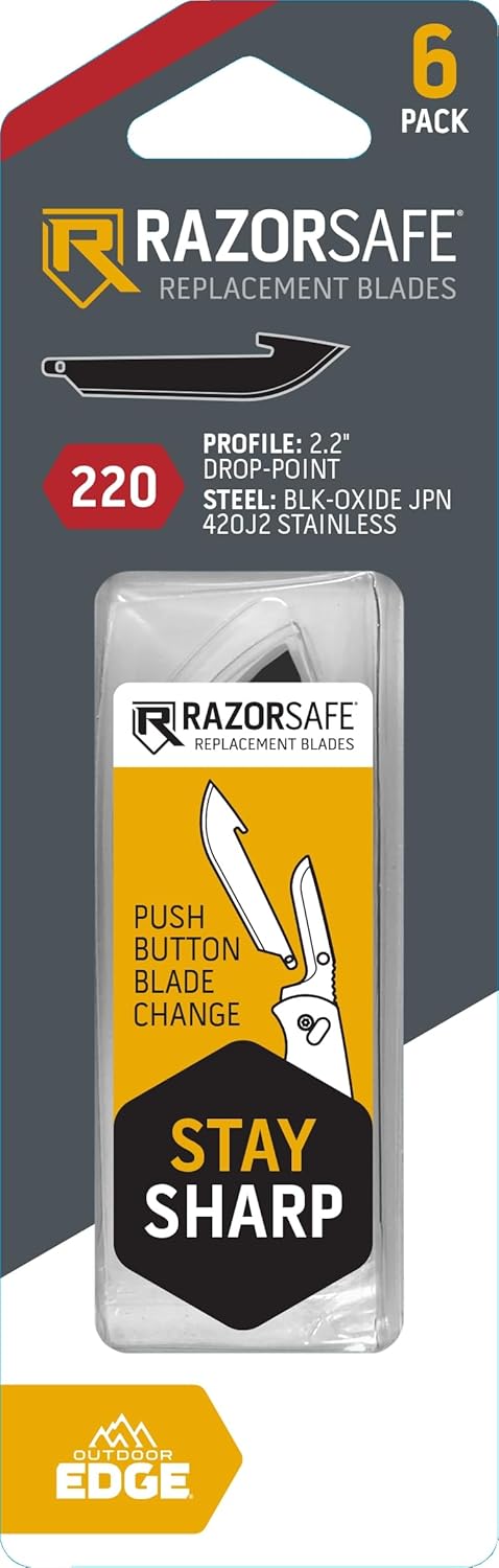 2.2" 6 Pack 2.2" Outdoor Edge RazorSafe Black Drop-Point | of EDC Drop Point Blades | Compatible Razor Blade Knives |
