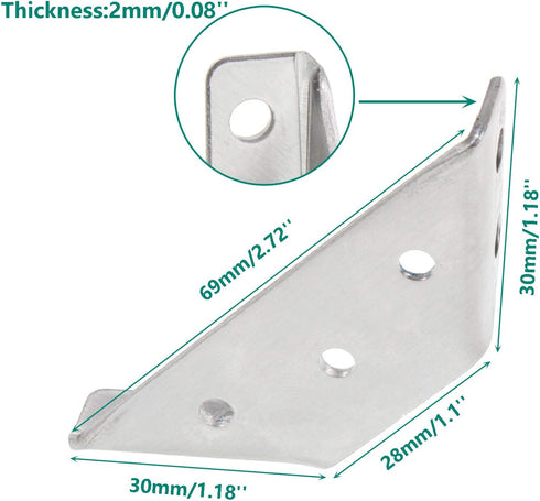 Beam,10 Pcs(30x69mm/1.18x2.72) Stainless Steel Corner Bracket,Angle Code Corner Braces Multi-Angle Joint Fastener,Shelf