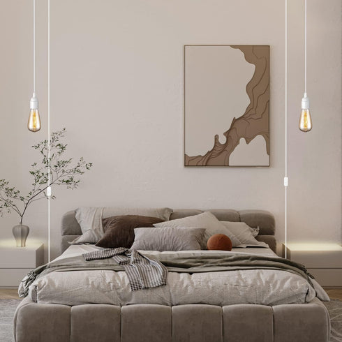 SIXZOONM 20Ft E26 Bulb Bulb) Extension Hanging Lantern Pendant Light Cord - White, Light Socket with Cord, On/Off