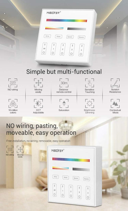 B4 4-Zone 3V,Only Bulb,Spotlight,Downlight,Flood FUT037 FUT038 LGIDTECH Wall-Mounted Smart Panel Controller DC Work