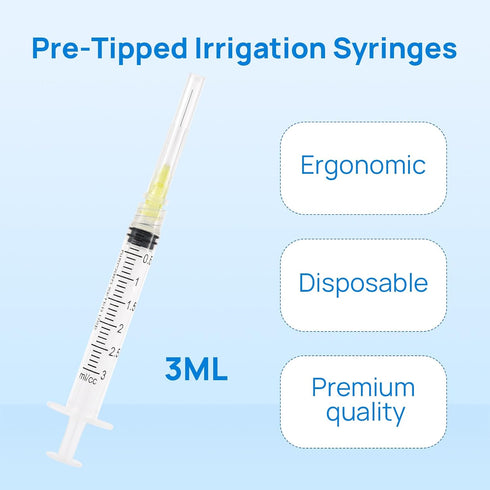 JMU 100pcs Dental Irrigation Syringes, 3cc with 27G Blunt Dispensing Needles, Luer Lock Design