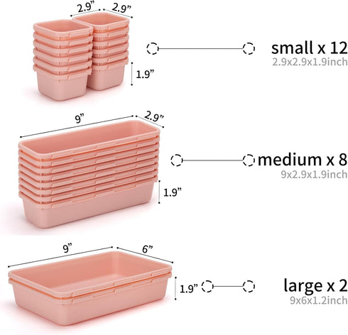 KeFanta 22 Pack Desk Drawer Organizers,Interlocking Junk Drawer Organizers and Storage with 3 Sizes,Desk Drawer Tray Organizer for Office,Bathroom,Kitchen,Makeup(pink) by KeFanta