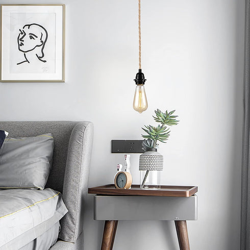 15ft 2 Pack FRIDEKO HOME Farmhouse Pendant Lights - Hanging Lights with Plug in Cord Hemp Rope Pendant Lights Rustic