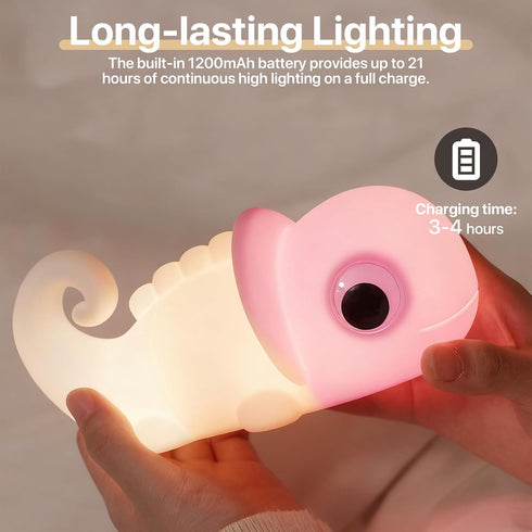 3 Dimmable Cute Chameleon Night Light for Kids Rechargeable, Battery Operated Nightlight Level with RGB&Timer, Silicone