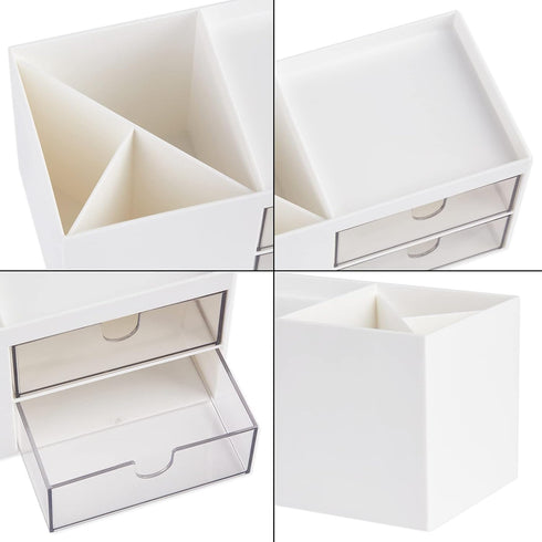 LETURE Office Desk Organizer with Drawer - Business Card/Pen/Pencil/Mobile Phone/Stationery Holder, White