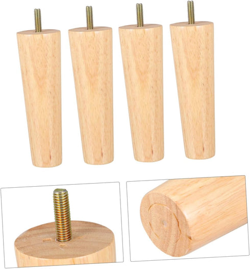 4pcs M8 5x15cm KALLORY Solid Wood Furniture Legs Sofa Replacement Legs Cabinet Feet with Threaded Rod for Coffee Table