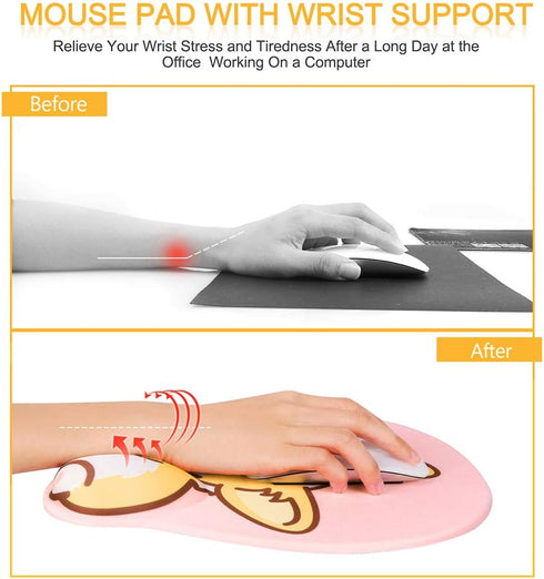 HAOCOO Ergonomic Pink Mouse Pad with Wrist Support, Non-Slip Backing Corgi Anime Cute Gel Mouse Pad, Easy-Typing and