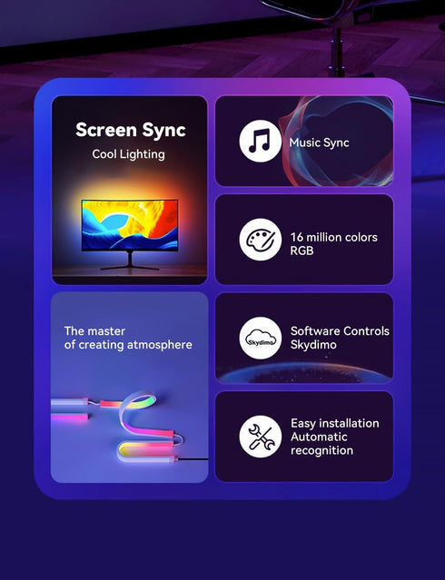 Fiotura (34 Monitor LED Backlights for PC & Mac, LED Strip Lights That Sync with Screen Color or Music, Computer Light