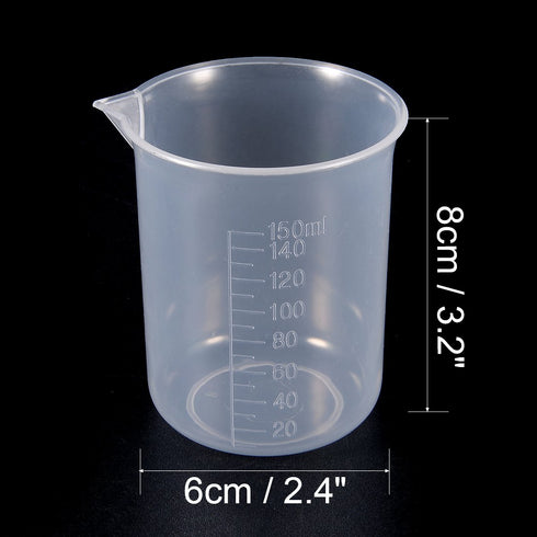 uxcell Measuring Cup 150ml, PP Plastic Graduated Beaker, Transparent for Lab Kitchen, 3pcs