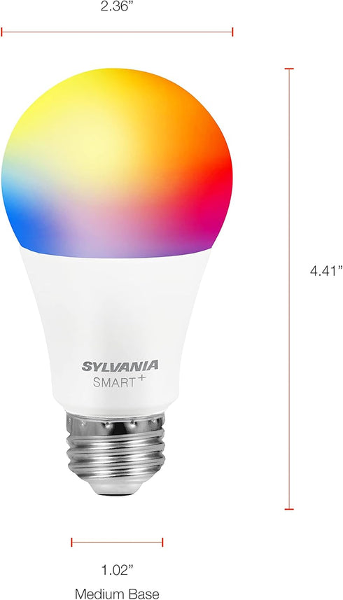 Sylvania Smart Light Bulb, Bluetooth Mesh LED Bulb, Compatible with Alexa & Google Home, A19, 60W Equivalent, E26, RGBW