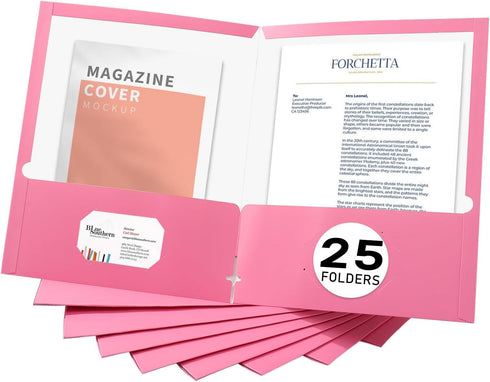 Zzrywuty File Folders with Pockets, Letter Size, 25-Pack Paper Folders with Card Slot, Two Pocket Folders