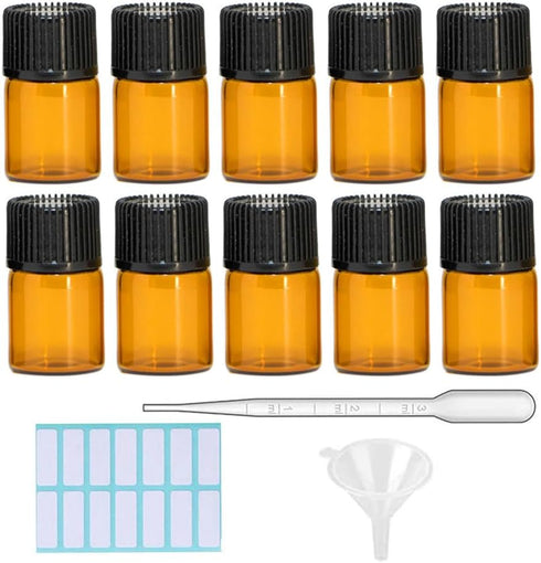 SKYPRO 2ml Mini Amber Glass Bottles with No-Hole Plugs for Essential Oils, Chemistry Lab Chemicals