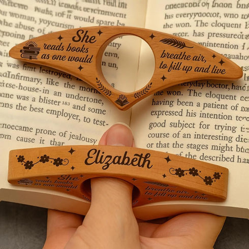 She Reads Books As One Would Breathe Air, Wooden Book Page Holder, Gift for Book Enthusiasts - Stories Bloom Between