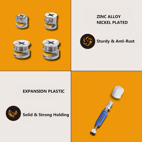 Cam Locks for Furniture 90 Pcs 3-in-1 Eccentric Wheels Cam Lock Fasteners Compatible with IKEA Hardware Parts