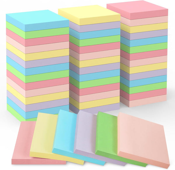 Sticky Notes 3x3 Small Self-Stick Pads, 48 Pads in 6 Pastel Colors, Cute Adhesive Memo Pads for Office, Home, School