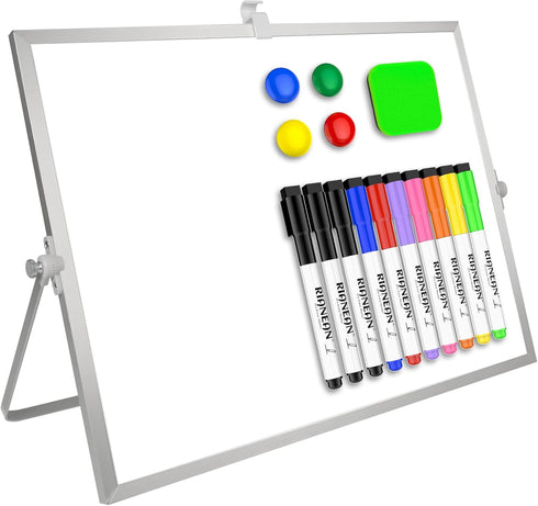Dry Erase White Board, 16inX12in Large Magnetic Desktop Whiteboard with Stand, 10 Markers, 4 Magnets, 1 Eraser