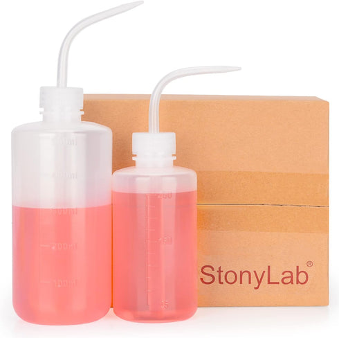stonylab 2-Pack Chemical Wash Bottle, Plastic Safety Lab Squeeze Wash Bottle, LDPE Narrow Mouth, 250 ml (8 oz) and 500