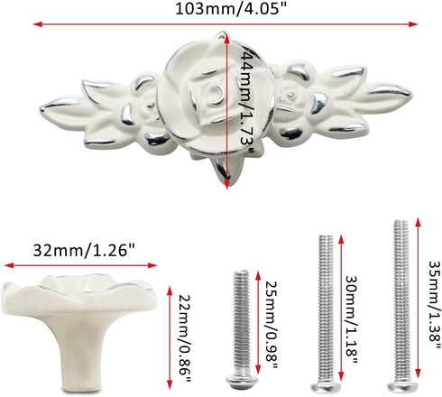 5 Pcs Rose Cabinet Knobs with Backplate, Vintage Floral Drawer Pulls, Zinc Alloy Handles for Cabinets, Dresser