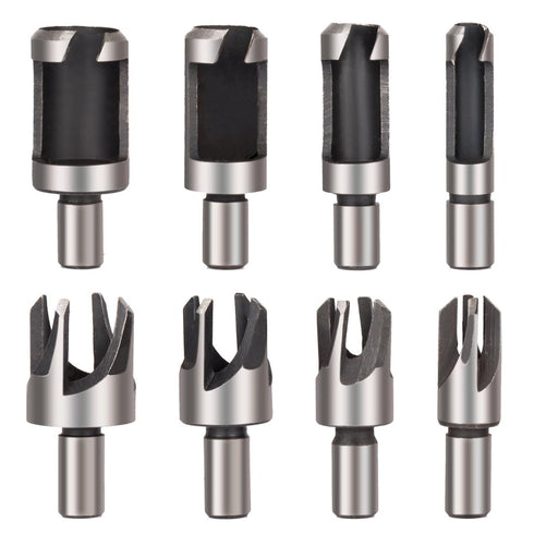 8Pcs Wood Plug Cutter Drill Bit Set, High Carbon Steel Titanium Coated Woodworking Chamfer Bits