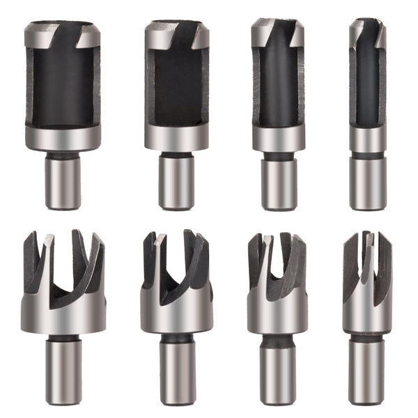 8Pcs Wood Plug Cutter Drill Bit Set, High Carbon Steel Titanium Coated Woodworking Chamfer Bits