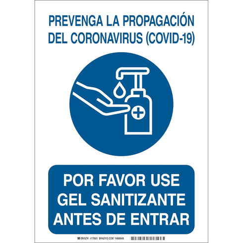 Use Hand Sanitizer Spanish Polyester Sign, 14"H X 10"W, Bl/Wh