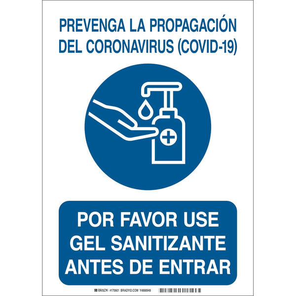 Use Hand Sanitizer Spanish Polyester Sign, 14"H X 10"W, Bl/Wh