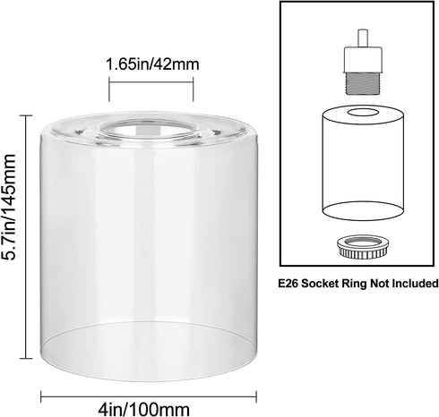 1 Pack 5.7" 4" 1.6" Zarbitta Clear Glass Lamp Shade Replacement, H, D, Opening, Replacement Glass Shades for Light