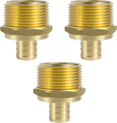 SUNGATOR 3-Pack PEX 3/4" x 1" NPT Male Threaded Adapter Crimp Fitting, No Lead Brass