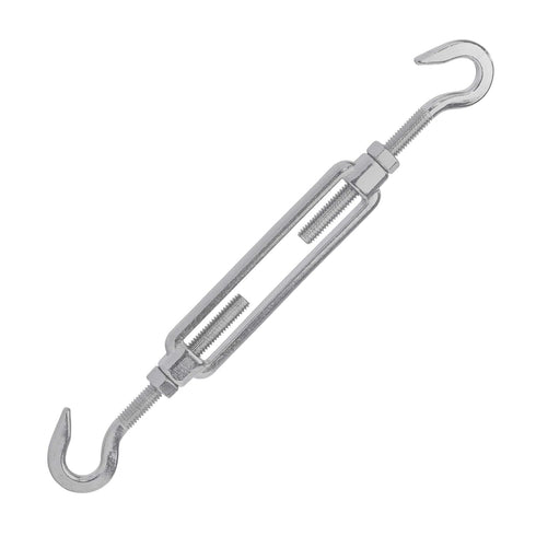 Open-Body Stainless Steel Hook & Hook Turnbuckles, 1/4” x 2-3/4” for Tensioning Cable or Rope, T316 Marine Grade