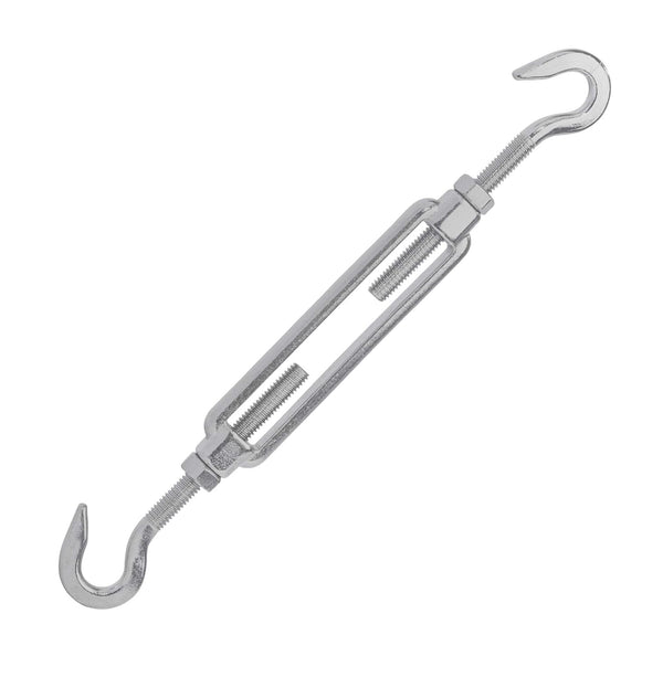 Open-Body Stainless Steel Hook & Hook Turnbuckles, 1/4” x 2-3/4” for Tensioning Cable or Rope, T316 Marine Grade