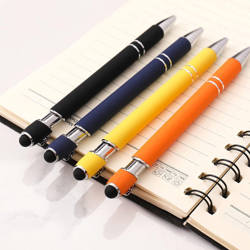Ballpoint Pen with Stylus Tip, Soft Touch Click Metal Pen, 1.0mm Medium Point, Black Ink, 12 Count