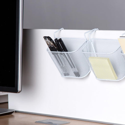 VILLCASE Dormitory Bedside Shelf Storage Baskets, Side Desk Organizer, Metal Hanging Desk Mesh Organizer with Hook Rack