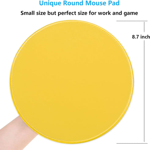 Dapesuom Round Mouse Pad, 8.7 x 8.7 Inch Premium-Textured Washable Non-Slip Rubber Base Cute Small Mouse Mat (Yellow)