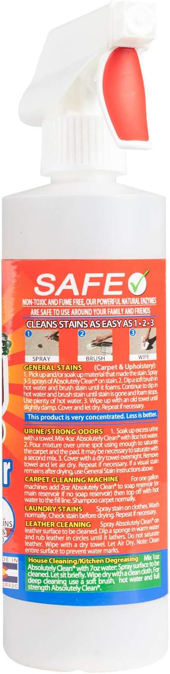 Amazing 60 Second Stain Remover - Commercial Strength - Powerful, Natural Enzymes Remove Food, Grease, Pet Stains & More - Non-Toxic/Eco Friendly - USA Made (16oz Spray Bottle)