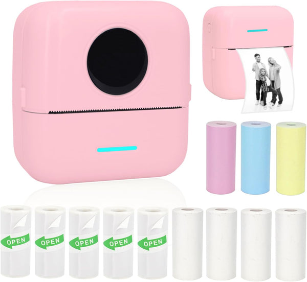 Vicbear Mini Portable Printer, Inkless Sticker Printer with 12 Rolls Paper, Thermal for