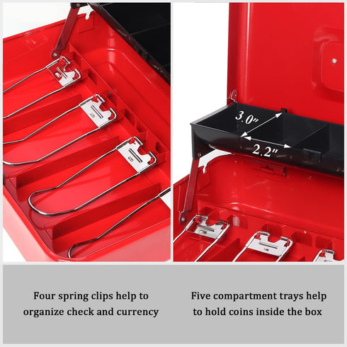 Jssmst Large Locking Cash Box with Money Tray, Metal Money Box with Combination Lock, Cash Safe with Security Cable, Red