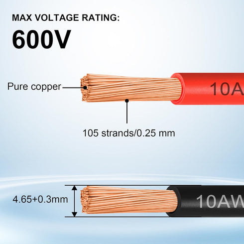 10 Wire,10FT 10AWG (10 10FT) Gauge OFC Pure Copper Wires, Battery Cable Red & Black Oxygen Free Stranded Low Voltage